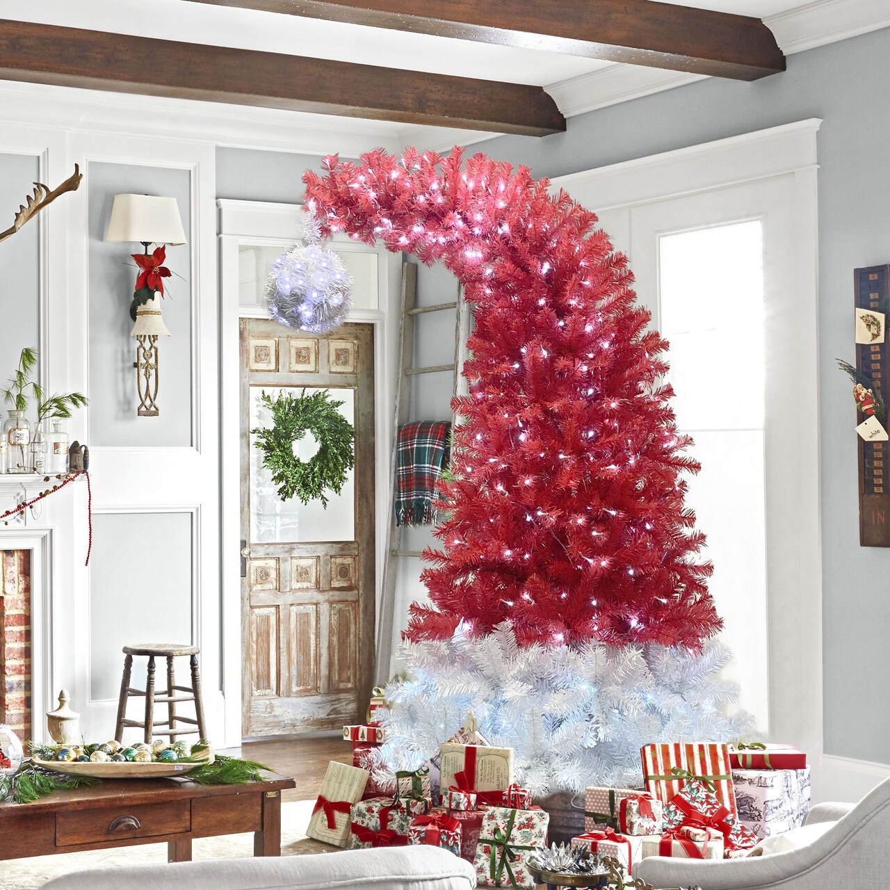 Edge Collections - 6' - Red - Santa Hat Inspired Christmas Tree with LED Lights - 1 Piece